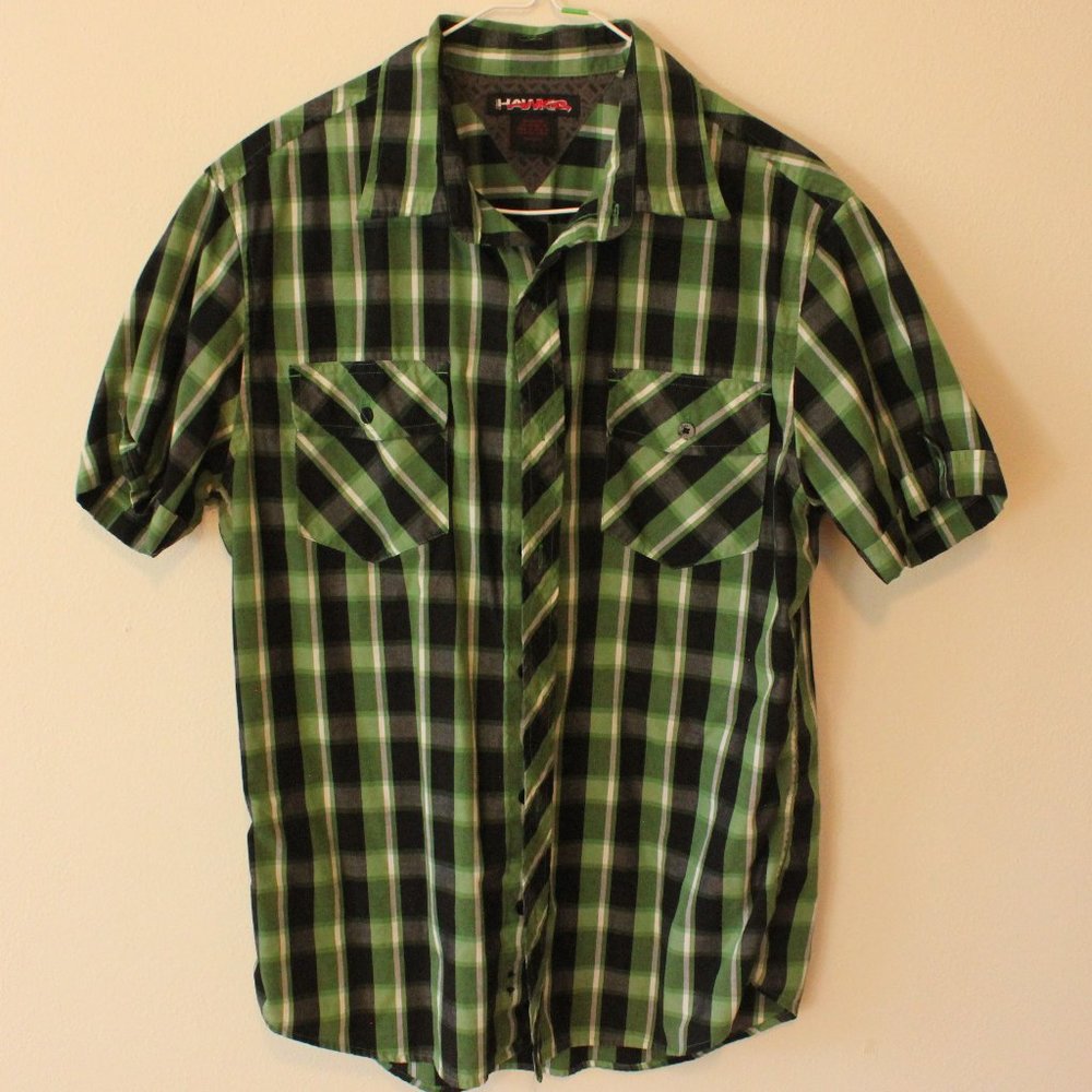 Men's Short Sleeve Button Down Plaid Shirt - Tony Hawk